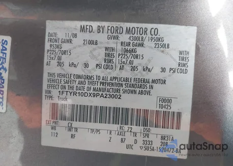 2009 Ford Ranger Sport/Xl/Xlt z USA, uszkodzony, nr VIN 1FTYR10DX9PA23002